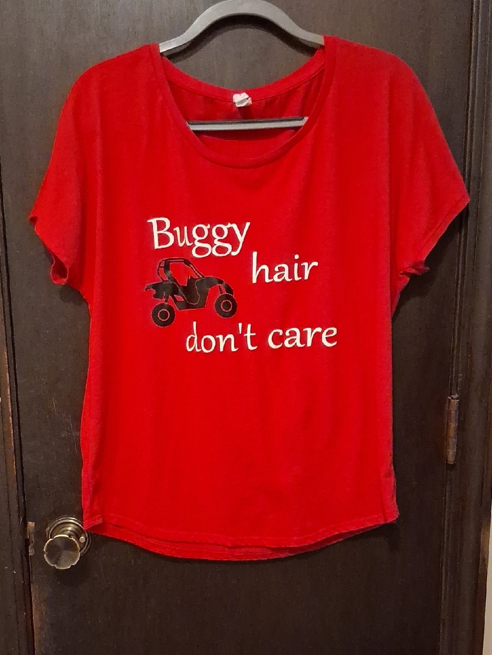 Red 'Buggy Hair Don't Care' Graphic Tee